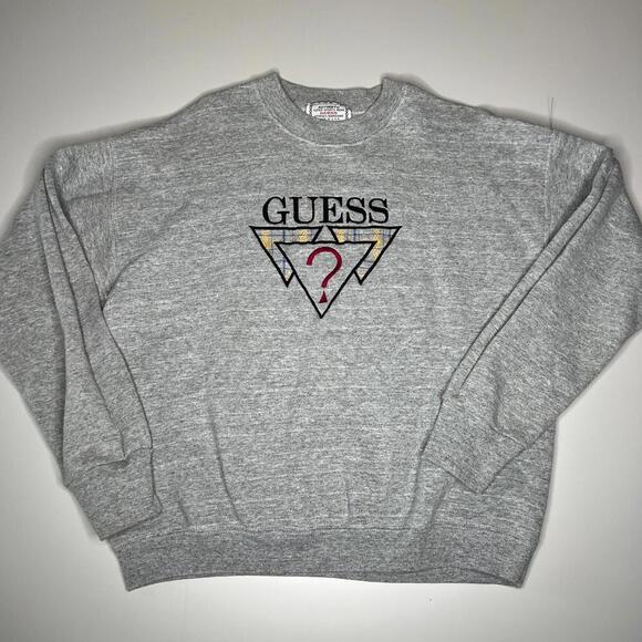 Vintage 90s Guess Georges Marciano Sweatshirt USA Made Gray Triangle Logo Size L - Picture 1 of 12